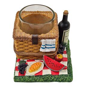 Yankee Candle Picnic Basket Votive Candle Holder Glass Insert Wine Fruit Bread